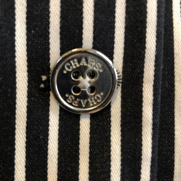 Sz L Chaps Black White Pinstriped LS Button Up Blazer, Cotton - Picture 3 of 8